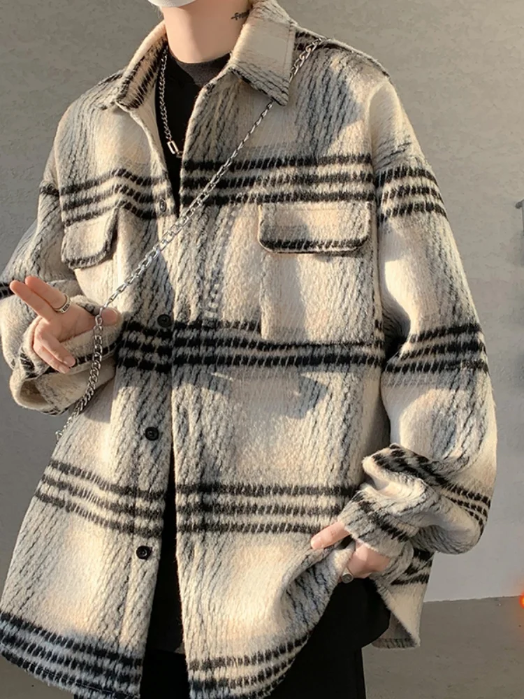 

Thiened шерстяное клетчатое мужское зимнее теплое винтажное хлопковое пальто в американском стиле молодежное пальто свободного покроя длинное пальто све