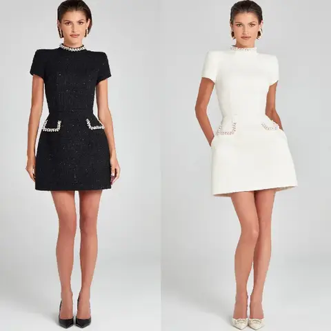 Vintage bantning stående krage strass utsmyckad design damklänning retro 60-70-tals bohemisk stil för vår och höst 6 best sales 60- och 70-talsklänningar - №6