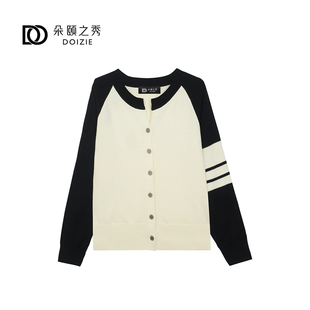 2024 New Small V-neck Knitted Cardigan Sweater Jacket Women Autumn and Winter Contrast Color Long Sleeve