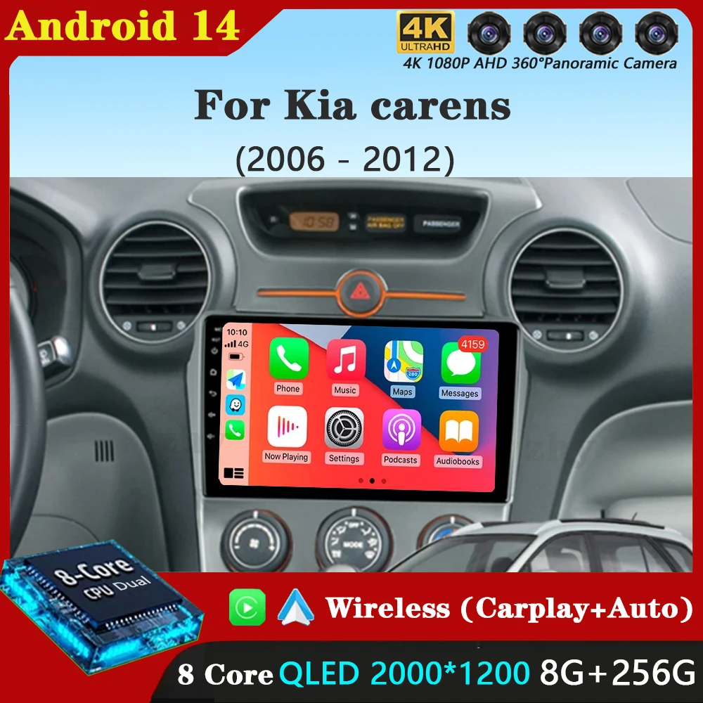 Android 14 Carplay Auto For Kia carens 2006 2007 2008 2009-2012 2 Din Car Multimedia Stereo Player GPS Navigation Wifi FM System