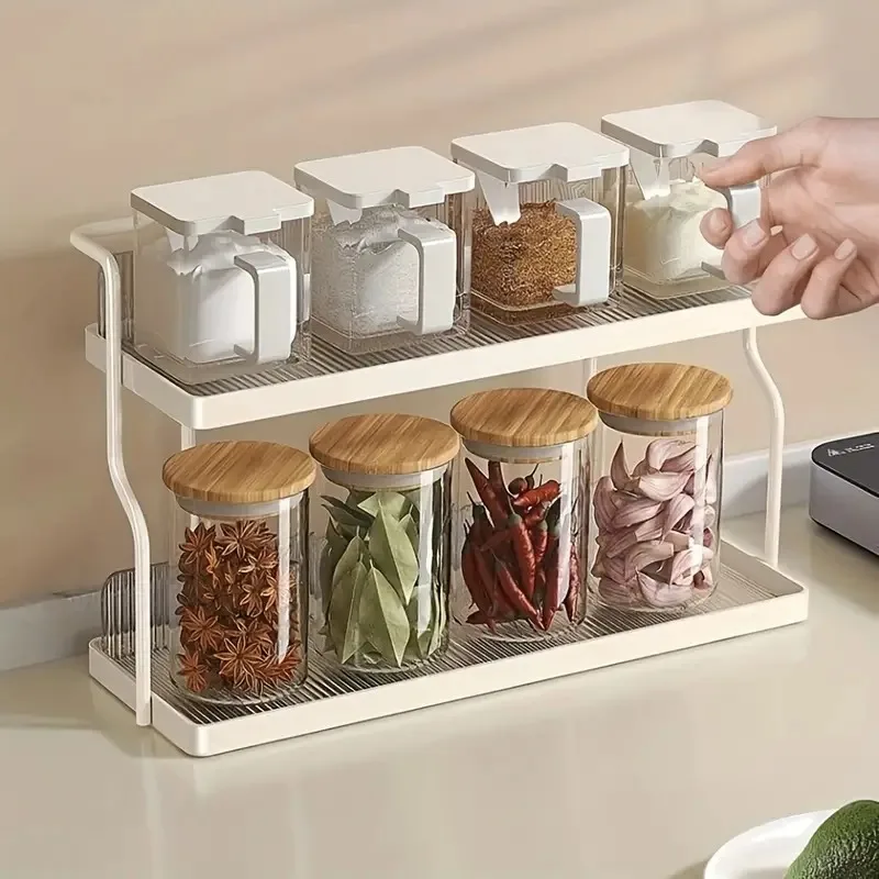 Acrylic Kitchen Spice Rack 2-Layer Countertop Organizer Versatile Storage Rack for Condiments and Herbs Home Kitchen Essentials