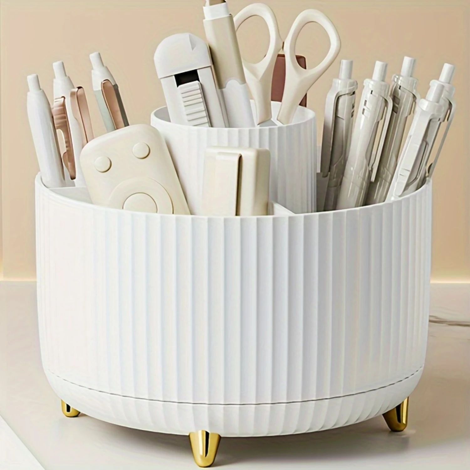 Lovely Cute Desk Pen Holder with 5 Slots, 360° Rotation, Ideal Organizer for School, Home, and Office - Adorable Pencil Cup Pot