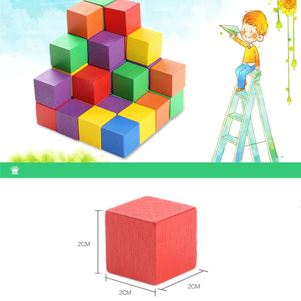 30 pz/set 2*2*2cm cubo di legno colorato blocchi di costruzione quadrati giocattolo dadi gioco da tavolo giocattoli educativi per bambini pila mattoni da gioco alti