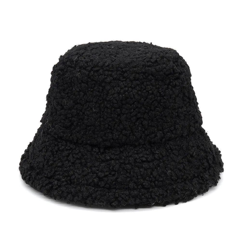 2022 New Winter Bucket Hat Lamb Faux Fur Warm Velvet Hats Women Lady Thicken Bob Panama Outdoor Solid Fisherman Hat Caps Girls