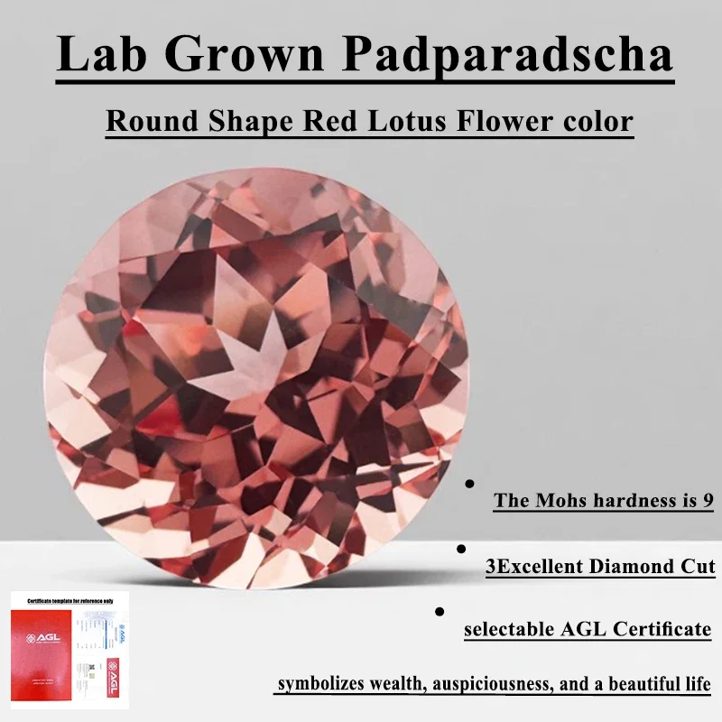 Selectable AGL Certificate Lab Grown Padparadscha Circular Red Lotus Flower  VVS1 Charms Beads Diy for jewel making