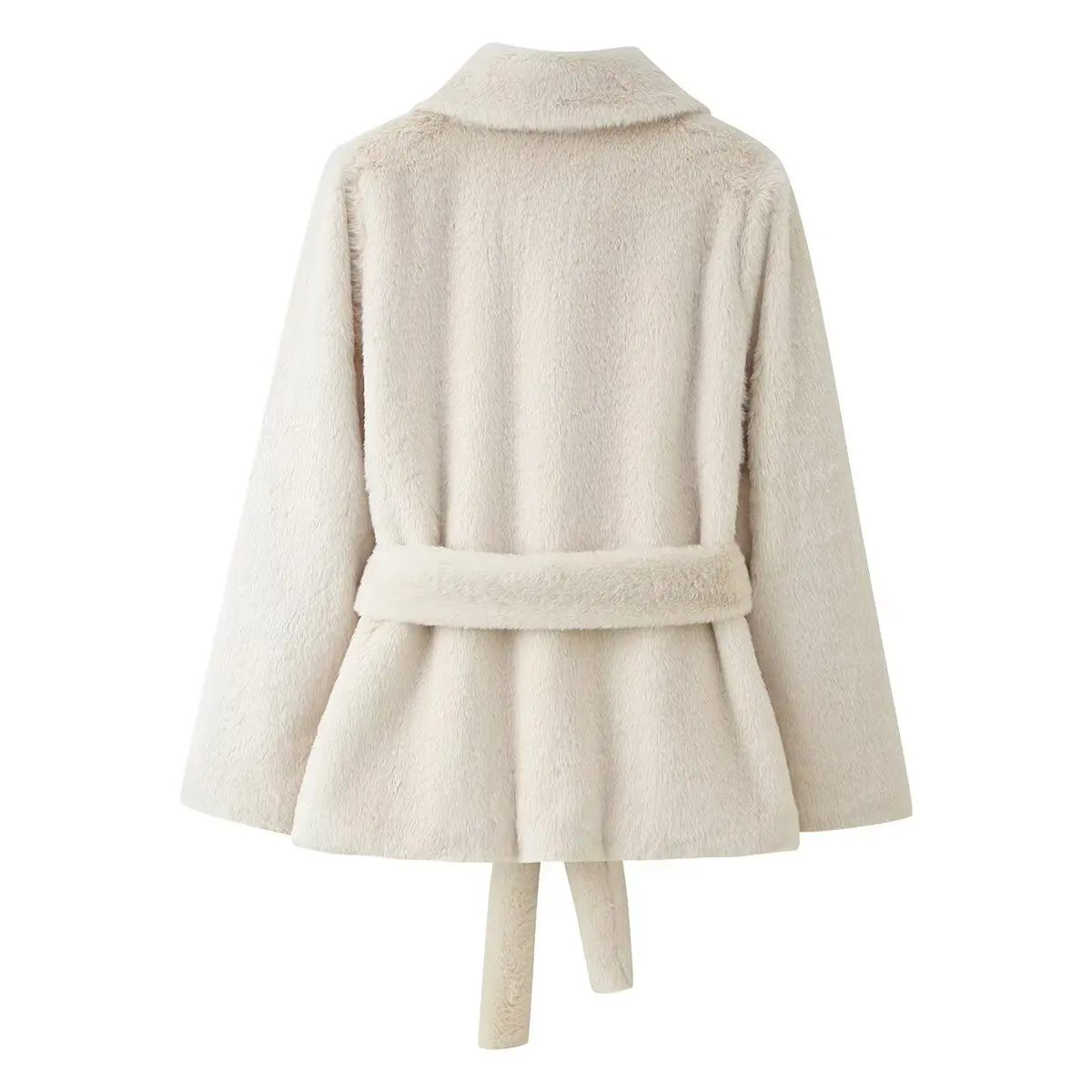 Women Faux Fur Loose Lapel Jacket Long Sleeves With Belt Jacket Coat Fluffy Thicken Coat Female Autumn Winter Chic Warm Clothing