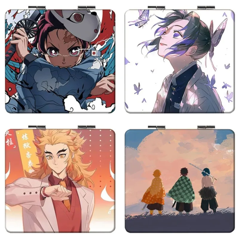 7×6cm Demon Slayer, Kimetsu no Yaiba, Folding Double-sided Makeup Mirror, Anime Cute, Portable Travel, Girls, Magnifying, Square