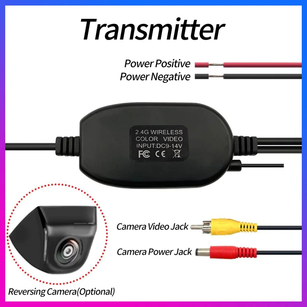 12V 24V 2.4G Wireless Color Video Transmitter and Receiver for Car Rear View Camera and Car DVD Player Parking Monitor