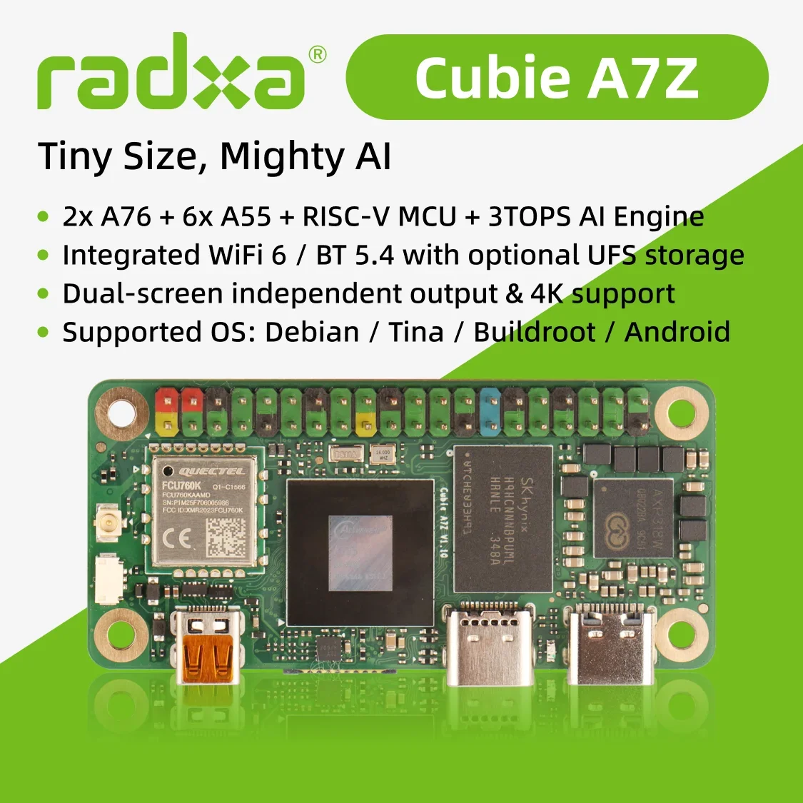 BoMaSRadxa Cubie A7Z, Allwinner SoC With Octa-Core CPU, Dual-Screen Display, And RISC-V Coprocessor, Single Board Computer