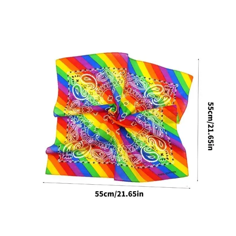 R1WE Rainbow Stripes Paisley Square Scarf Headband Bandana Hip-Hop Wristband Neck Tie