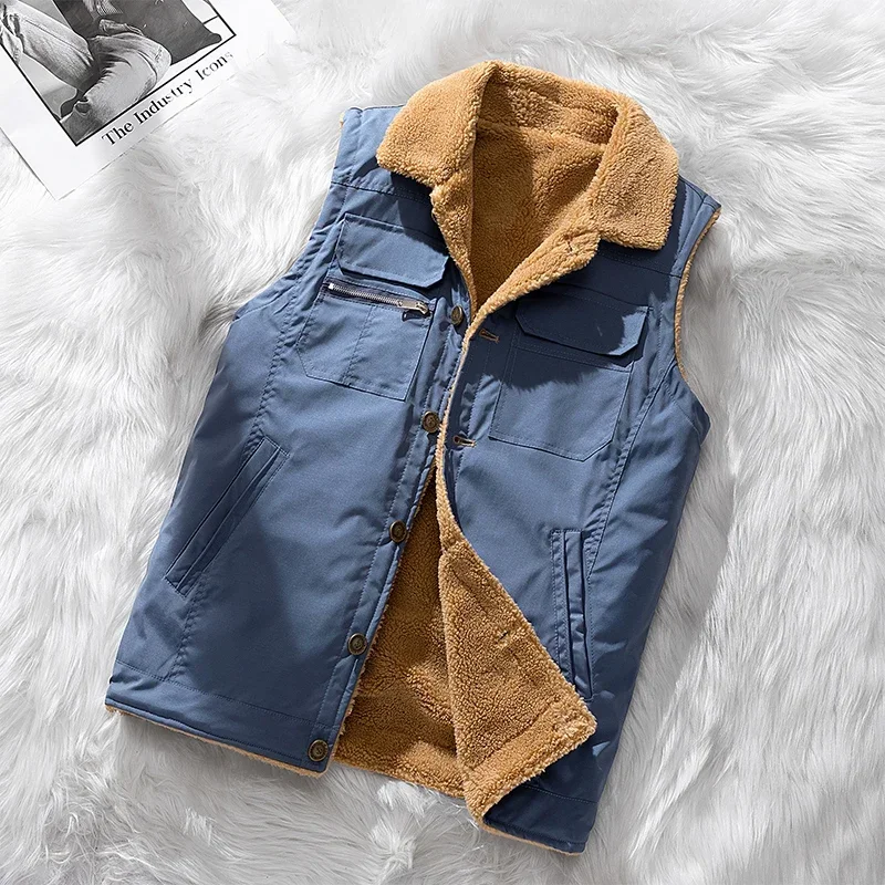 Men Thermal Waistcoat New Winter warm Corduroy Vest Men Warm Coat Stand Collar Sleeveless Jacket Thicken Cotton Padded