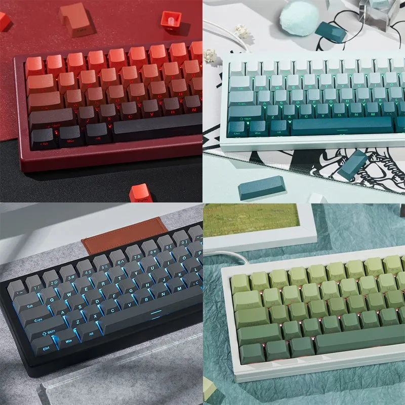 Gradual change red/blue/green/black mechanical keyboard keycap 136 keys polar day PBT II