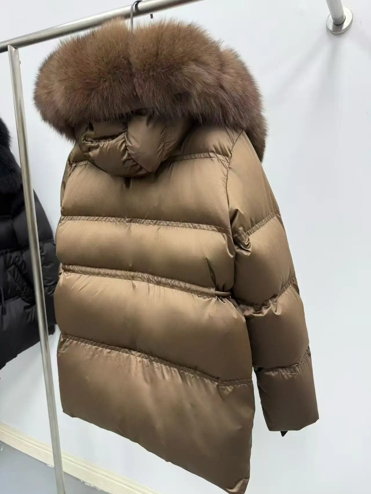 الشتاء Thiened الأبيض أوزة أسفل Jaet الفراء طوق مقنعين منتصف طول معطف المرأة الكورية Sle تخفيف قطع مستقيمة #2