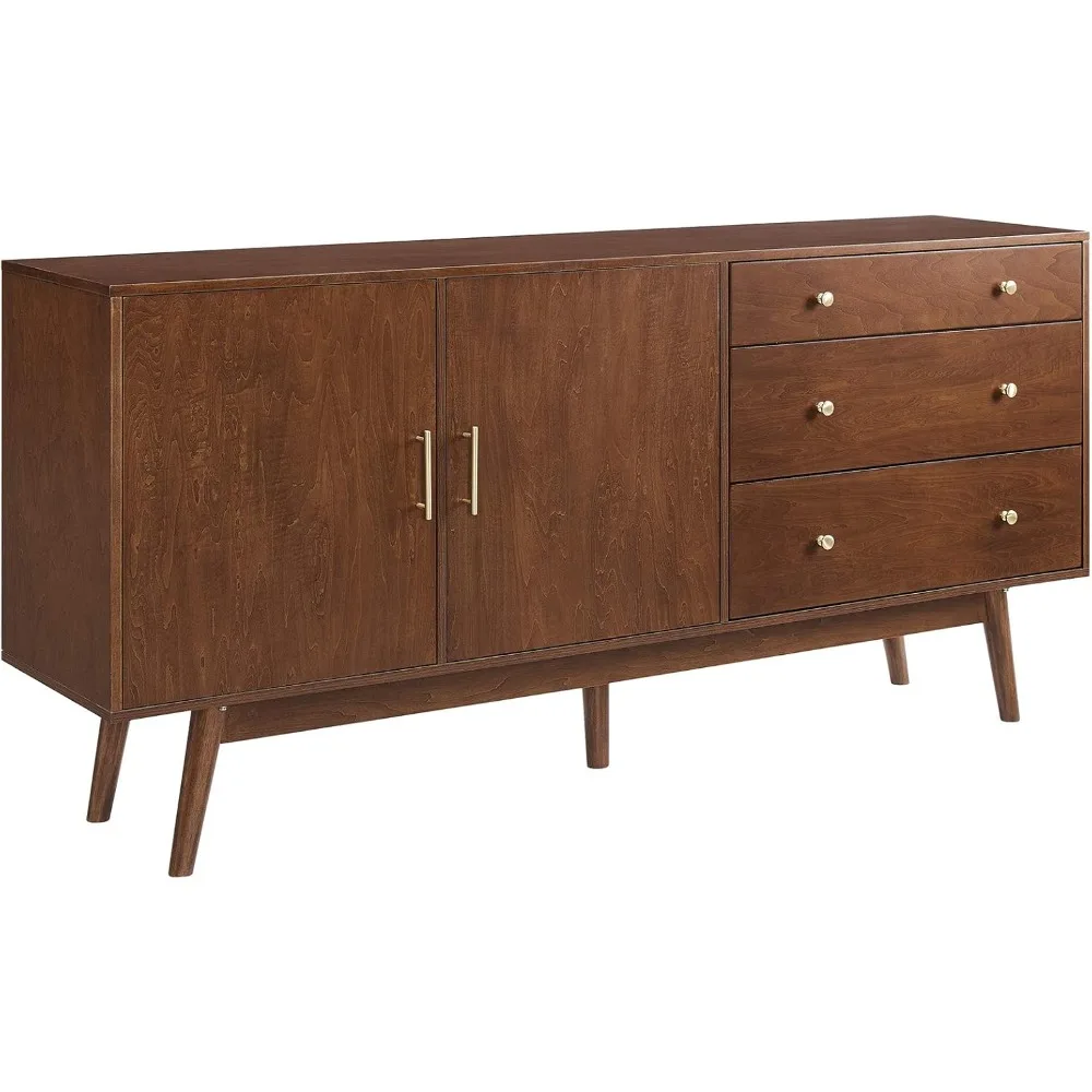 

Mid-Century Modern Wood Kitchen Buffet Sideboard Entryway Serving Storage Cabinet Doors-Dining Room Console, 70 Inch, Walnut