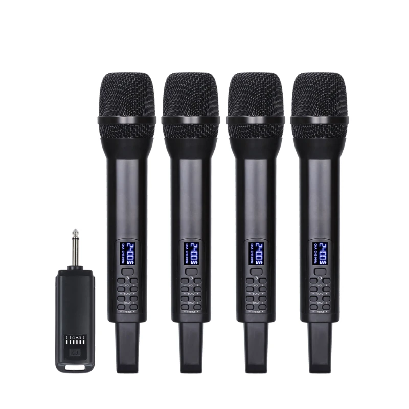 Good price professional recharging karaoke system microphone singing reverb adjusted 4 channel 2.4g wireless microphone