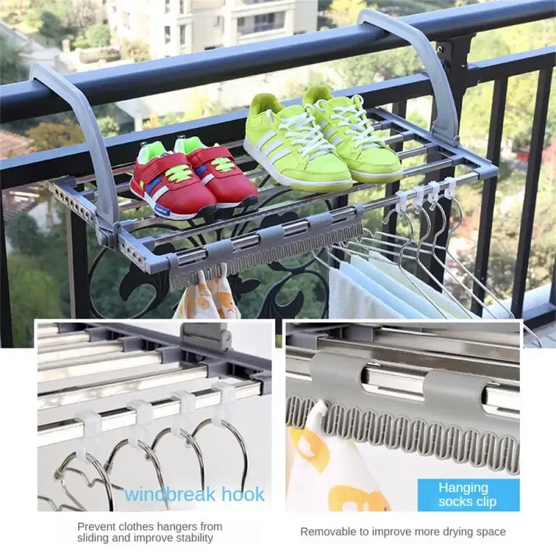 

Stainless Steel Balcony Drying Shoe Rack Folding Window Diaper Drying Rack Laundry Clothes Dryer Portable Towel Storage Rack