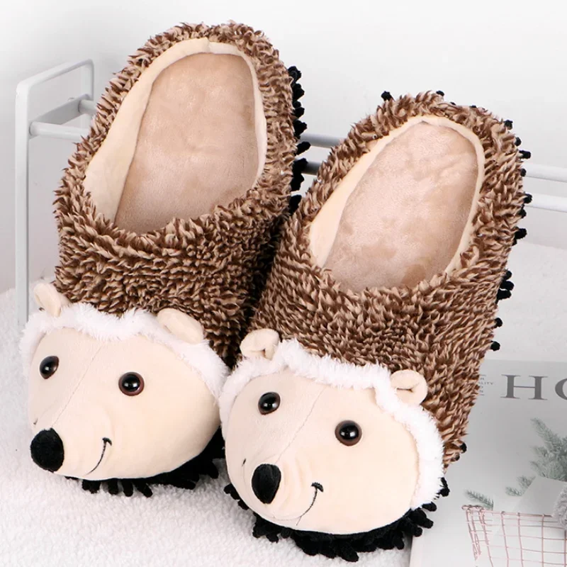 2021 Cute Winter Warm Cute Cotton Slippers Thicken Plus Velvet Cartoon Hedgehog Floor Slippers