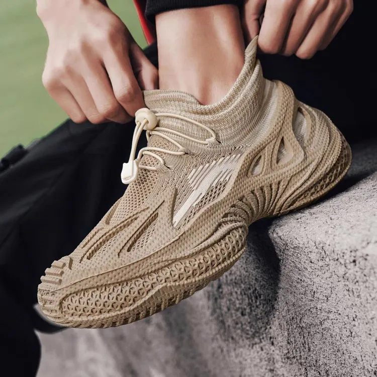 Men's shoes summer new breathable fly-woven mesh trendy elastic band one pedal casual platform sports dad