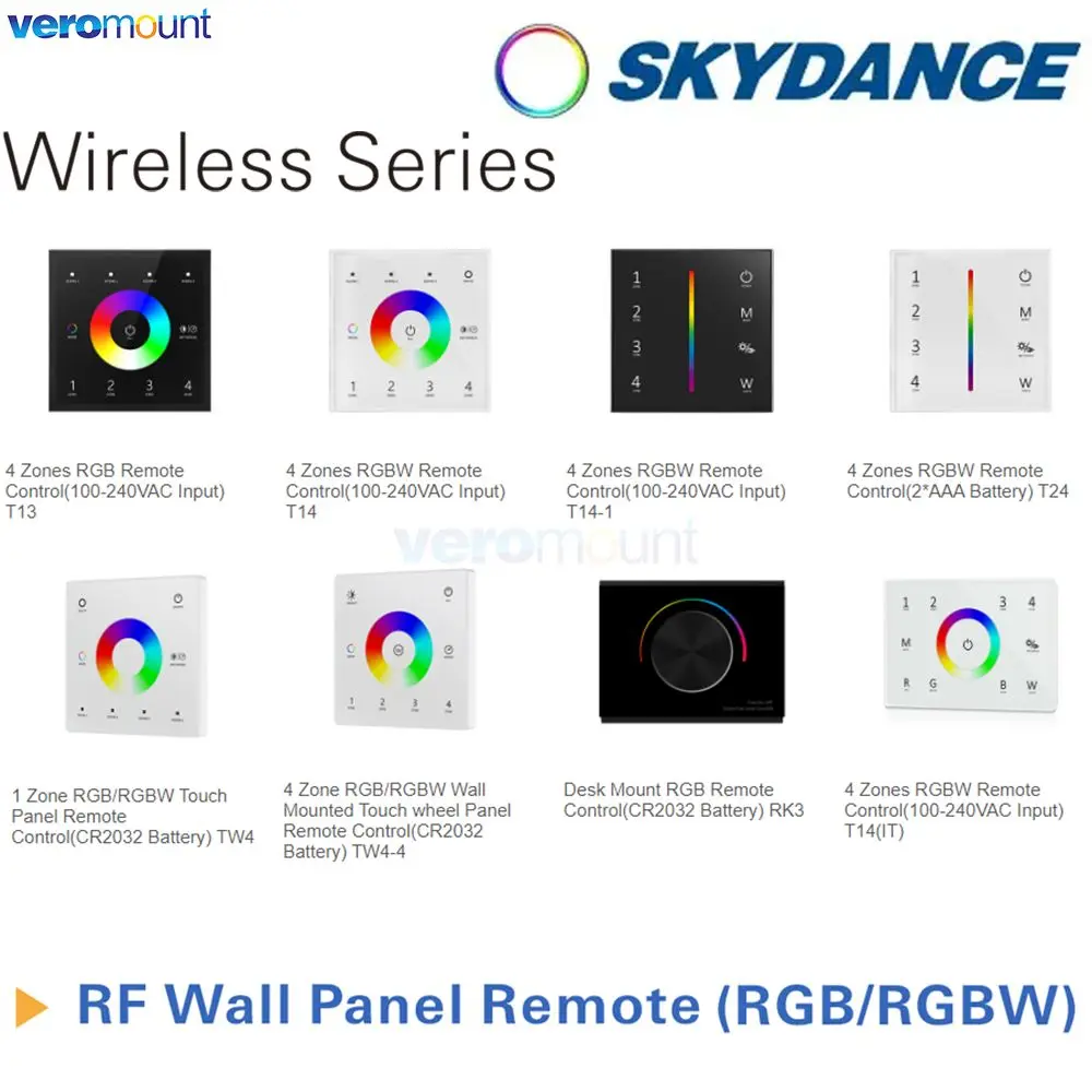 Skydance 1 4 zonas 2,4G inalámbrico RF RGB RGBW Panel táctil montaje en pared remoto T13 T14 T14-1 T24 TW4 TW4-4 RK3 T14(IT) negro o blanco