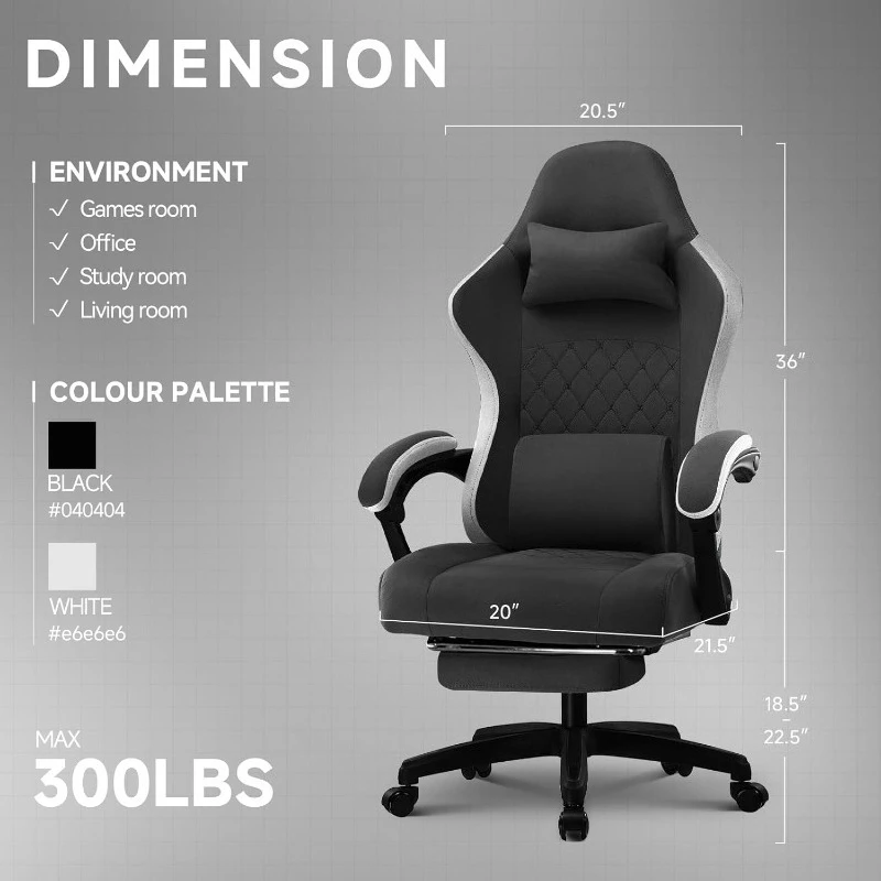 Office Chair, Gaming Computer Desk Fabric Chair With Footrest, High Back Ergonomic Office Chair With Pocket Spring Lumb
