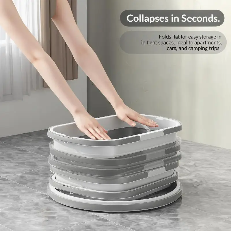 Picture 3: SU 1PCS Collapsible Mop Bucket With Wheels Large Capacity Foldable Cleaning Tub Multi-functional Household Cleaning Foldable Tub