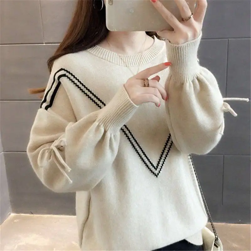 เสื้อกันหนาวไหมพรมหนาสำหรับผู้หญิง สไตล์ลำลอง แขนยาว แฟชั่นเกาหลี Y2k เสื้อหลวมๆ สตรีทแวร์ เสื้อถัก สีแดง