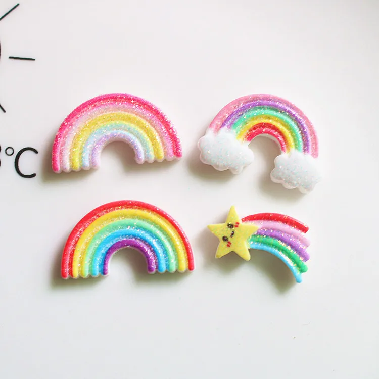 5pcs miniso series rainbow cartoon resin flatback cabochons diy crafts materials jewelry making charms