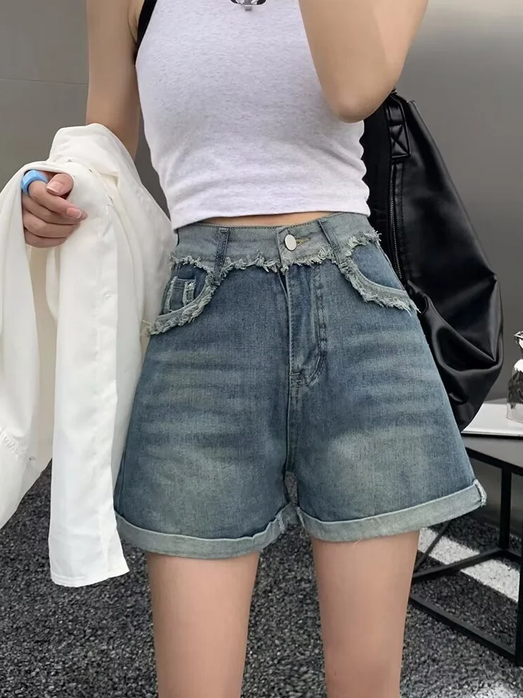 

Эластичные джинсы с высокой талией, утягивающие узкие шорты, прямые широкие шорты для женщин, лето 202, новый стиль