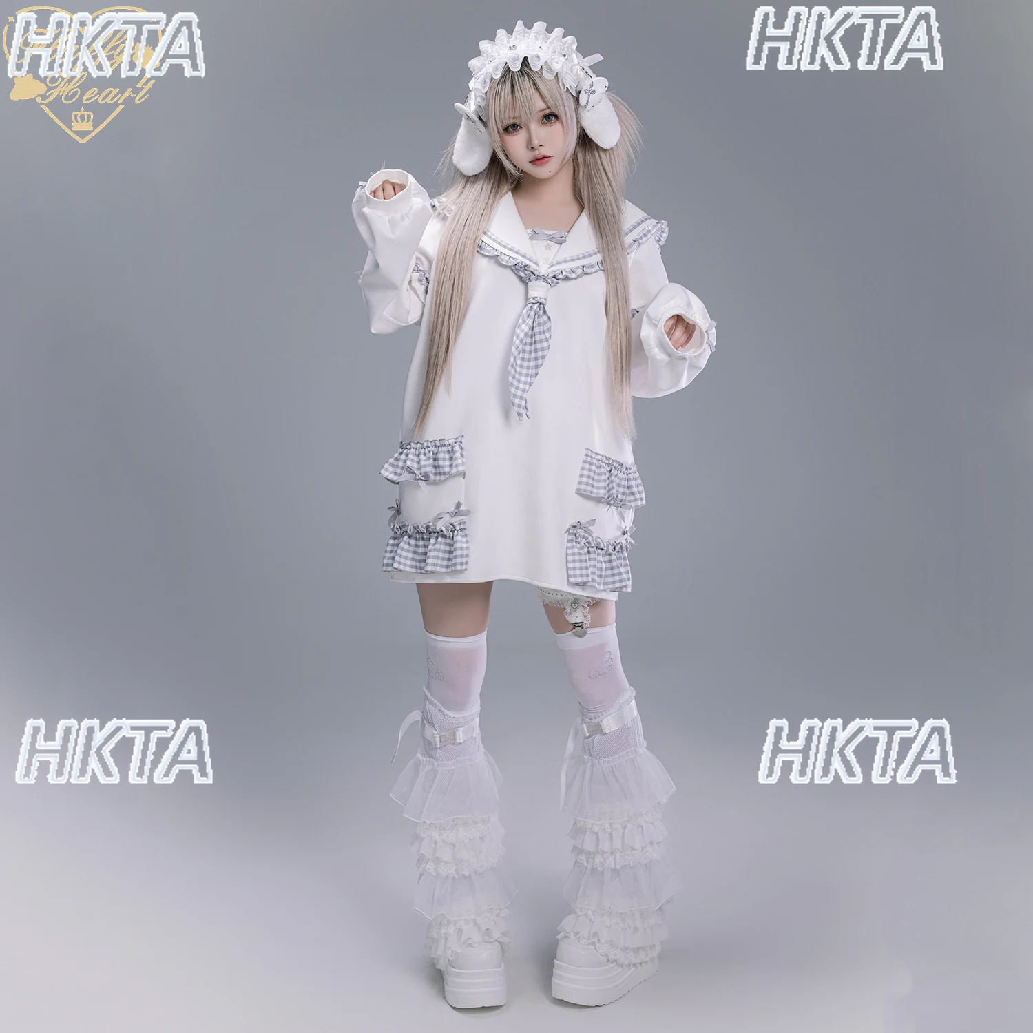 

Japanese Autumn Navy Collar Long Sleeve Bow Pleated Casual Sweatshirts Jacket Plaid Versatile Black Hoodie Coat Dress Women