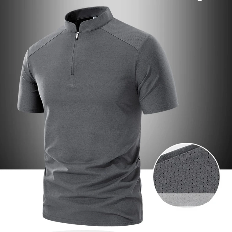 Business Halbzip-Kragen T-Shirts für Herren 2026 Sommer Einfarbig Schnelltrocknend Atmungsaktiv Mesh Rundhals T-Shirt Vielseitige Modische Herrenbekleidung
