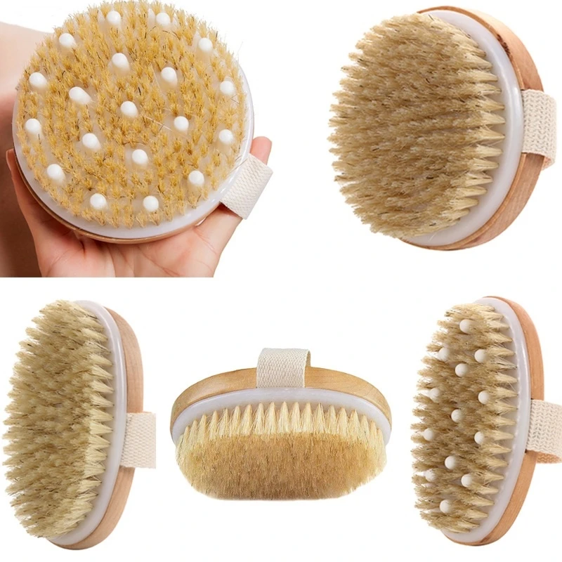 Natural Bristle Bath Brush Exfoliating Wooden Body SPA Skin Massage Brush Soft Wet Dry Shower Bathing Brush for Woman Man