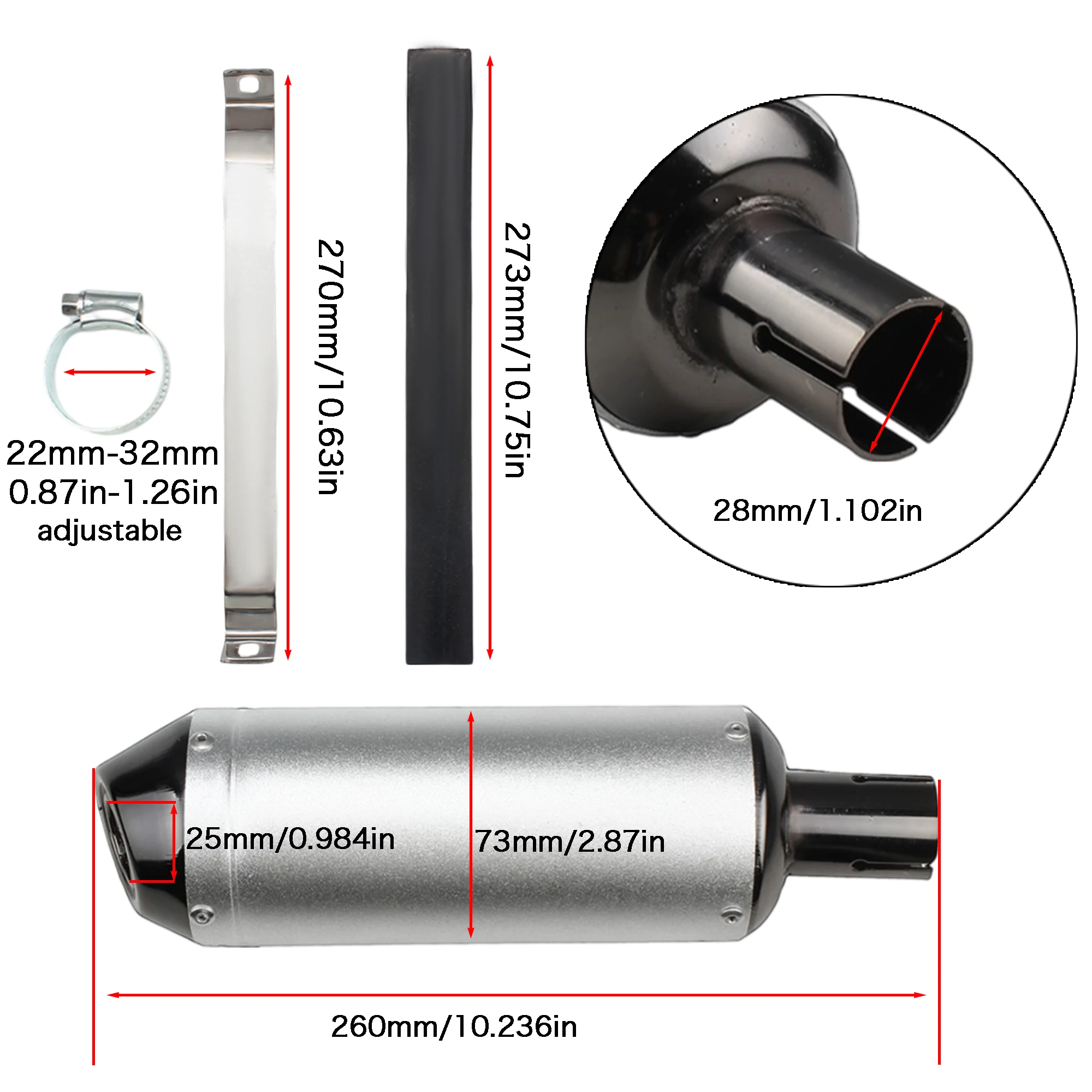 Sistem Knalpot Pipa Knalpot Sepeda Motor 28mm untuk ATV Quad Dirtbike Scooter Moped Motocross 125cc 150cc 160cc yang Dimodifikasi.