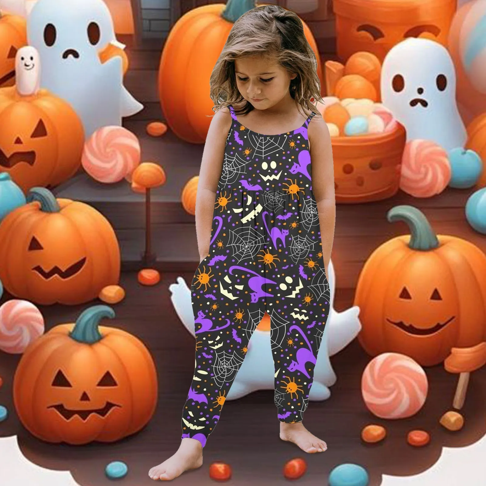 New Children's Jumpsuits Retro Comfort Romper Cute Halloween Pattern 3D Halloween Print Suspenders Fashion Trend Plus Size Rompe