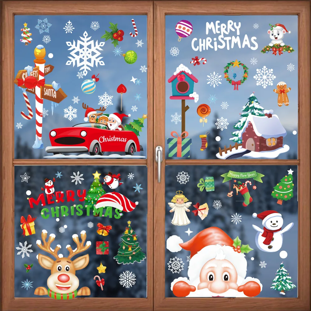 Santa Claus Snowman Christmas Sticker Electrostatic Sticker Window Glass Decal Party Decoration Window Decal