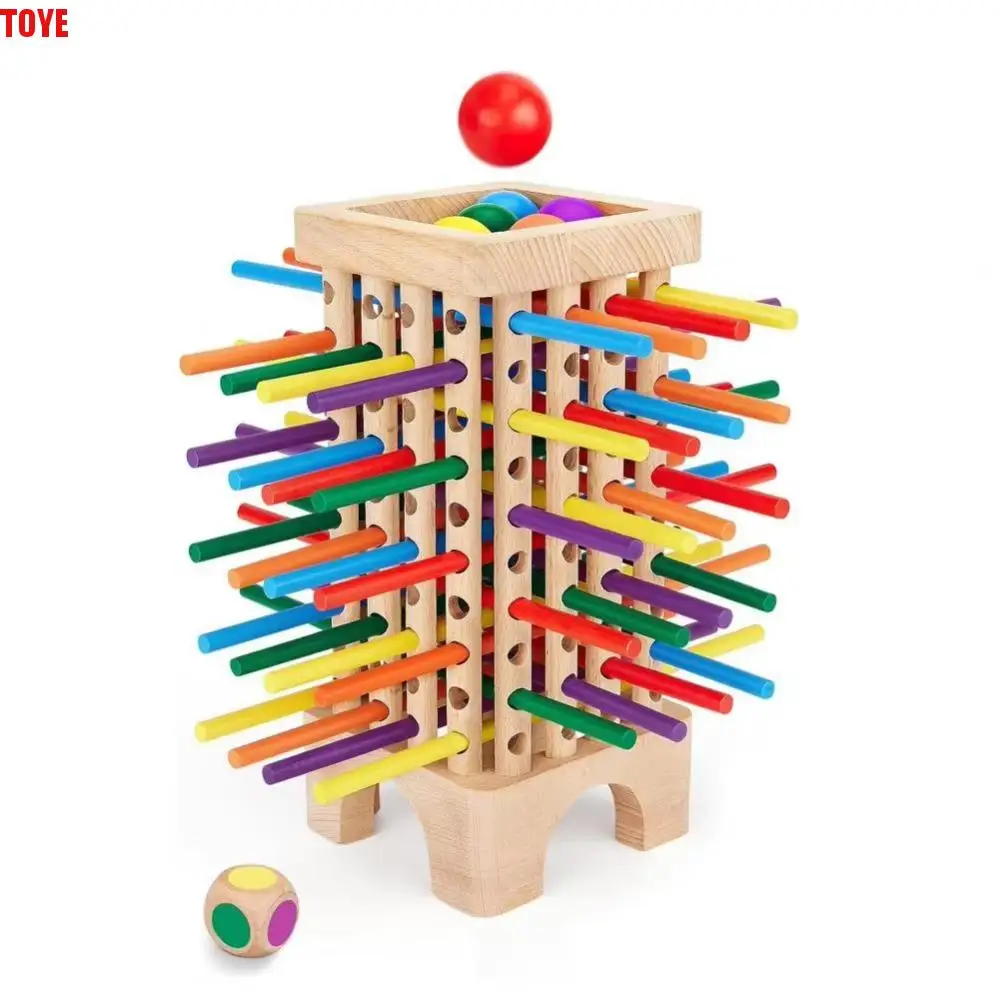 

42/16 Colourful Sticks Wooden Stick Board Game Dice Educational Wooden Stick Tower Toy Set Fine Motor Development Counting