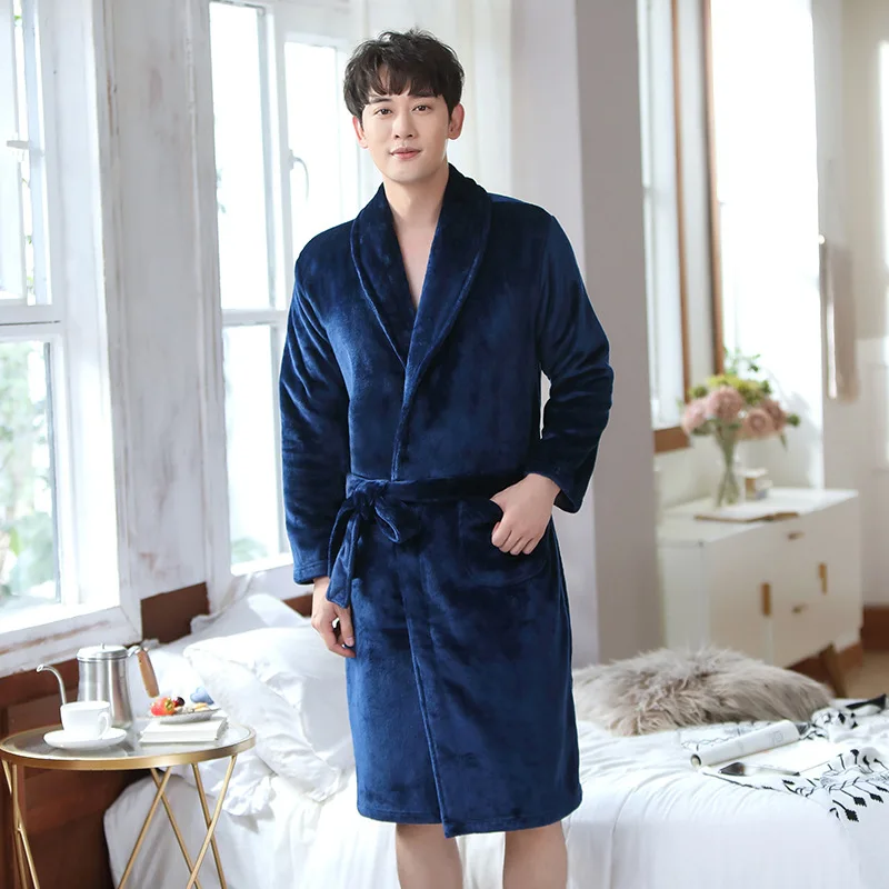 nightgown men's winter couple coral fleece bathrobe fleece thickened flannel men's pajamas autumn and winter extended wholesale