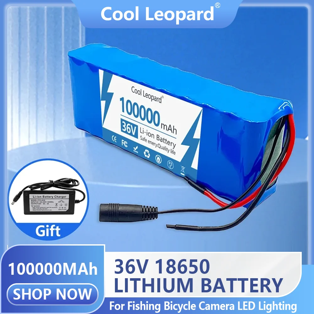 

36V 100000mAh 18650 Battery 10S2P Rechargeable Lithium-ion Battery Bicycles Scooters Electric Motorcycle Batteries+2A Charger