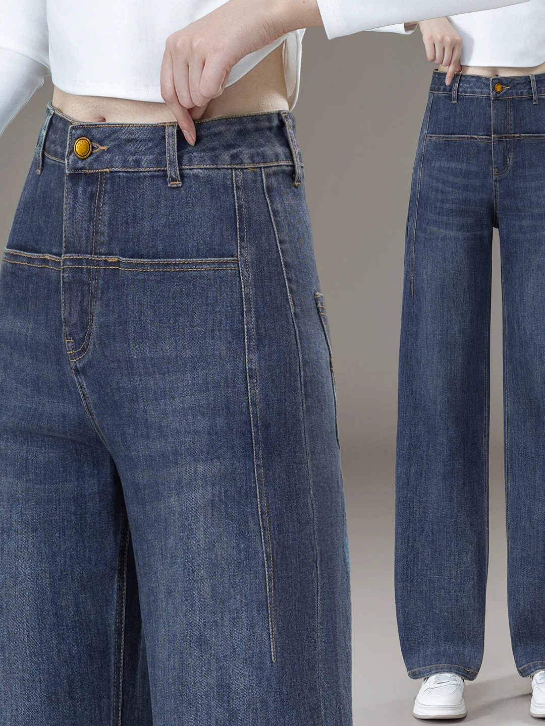 Retro Blade Shape Women's Jeans High Waist Loose Fit Casual Style Nine-Piece Slim Straight Leg Trousers for Autumn Season