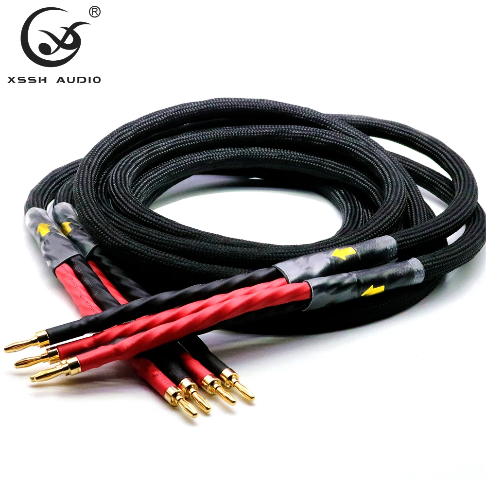 

Audio Amplifier Line XSSH DIY HIFI Gold Plated 4 Banana Plugs to 4 Banana Plugs 4 Core OFC Silver Plated Speaker Cable Cord Wire