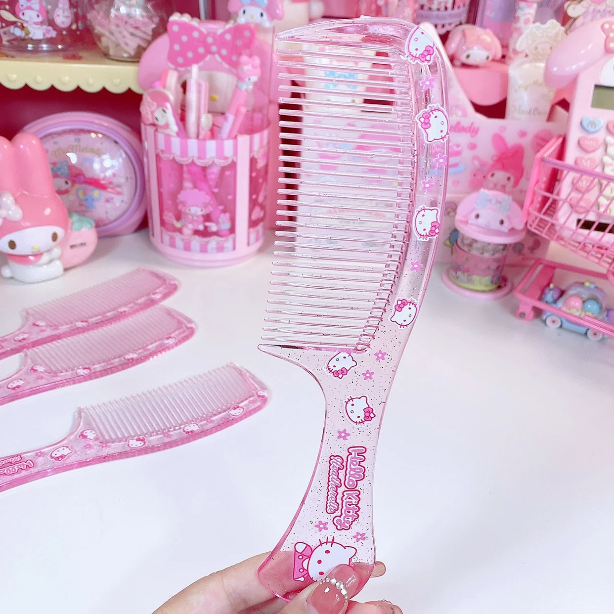 Hello Kitty Comb Dense Tooth Comb Sanrio Heart Transparent Portable Makeup Cute Comb Comb Hair Cartoon Girl Smooth Hair Comb