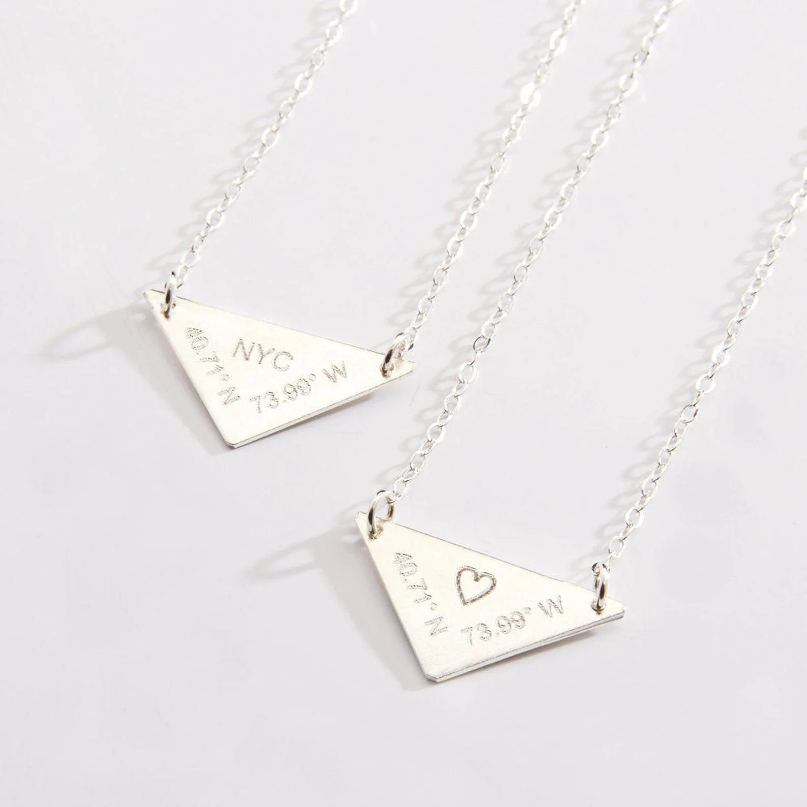 

925 Silver Custom Latitude Longitude Triangle Engraved Necklace Geometric Shape Coordinates GPS Couple Pendant Gift for Women