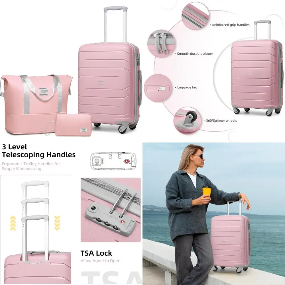 Women's 3-Piece Hard Shell Spinner Luggage Set - 20 Inch Airline Approved Carry-On Suitcase with 22x14x9 Dimensions