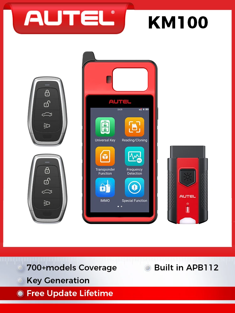 Autel KM100 KM100E Universeller Autoschlüssel-Programmierer mit Integriertem APB112 IMMO Schlüsselerfassungssystem für 700+ Fahrzeuge Lebenslange Kostenlose Updates