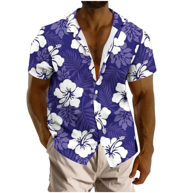 

Men's Shirt Beach Hawaiian Shirts Floral Print Beach Holiday Tops Loose Lapel Vacation Blouse Fun Button Down Shirts For Men