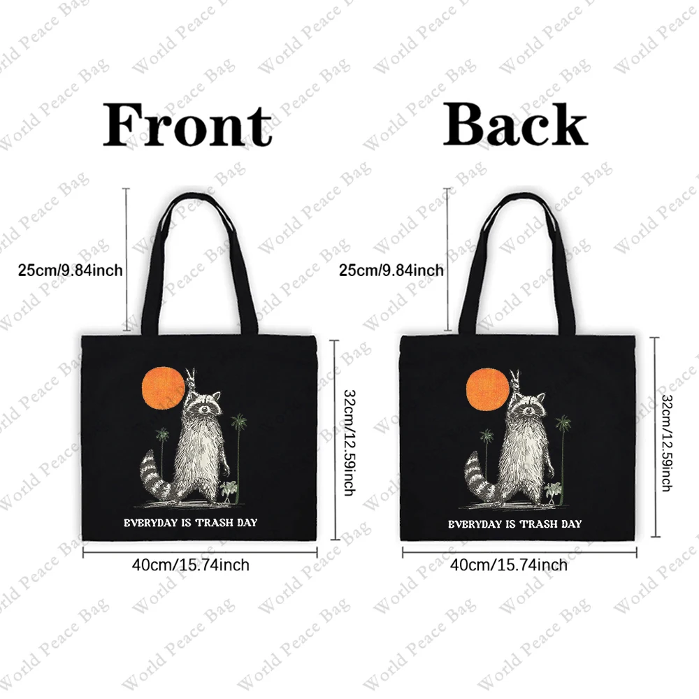 1 pc Everyday Is Trash Day Raccoon patternTote Bag  Canvas Shoulder Bag For Travel Daily Commute Women\'s Reusable Shopping Bag