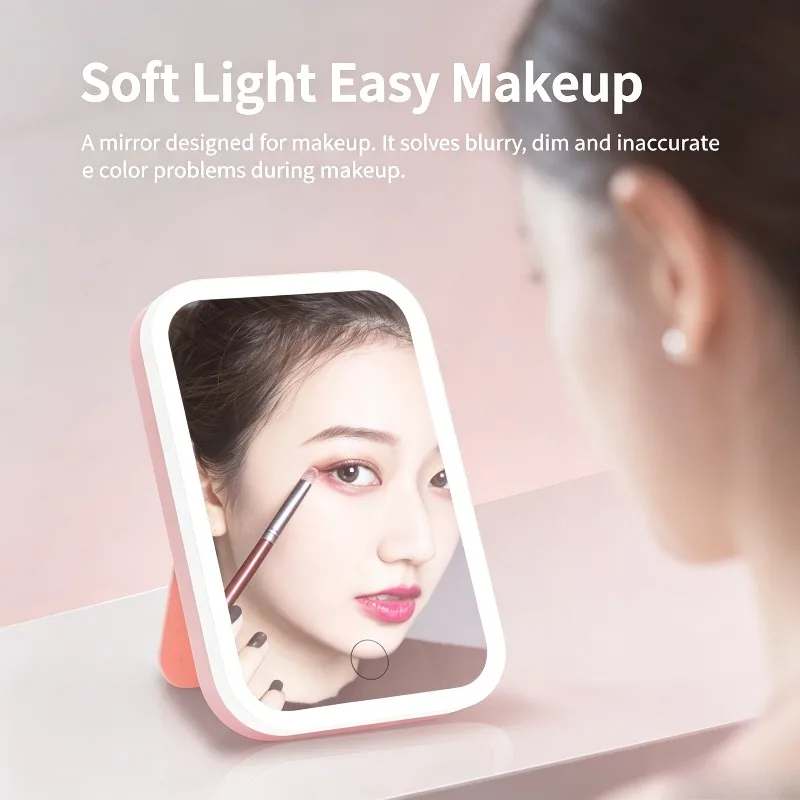 Foldable Led Makeup Mirror Three Color Light Portable Travel Vanity Mirror