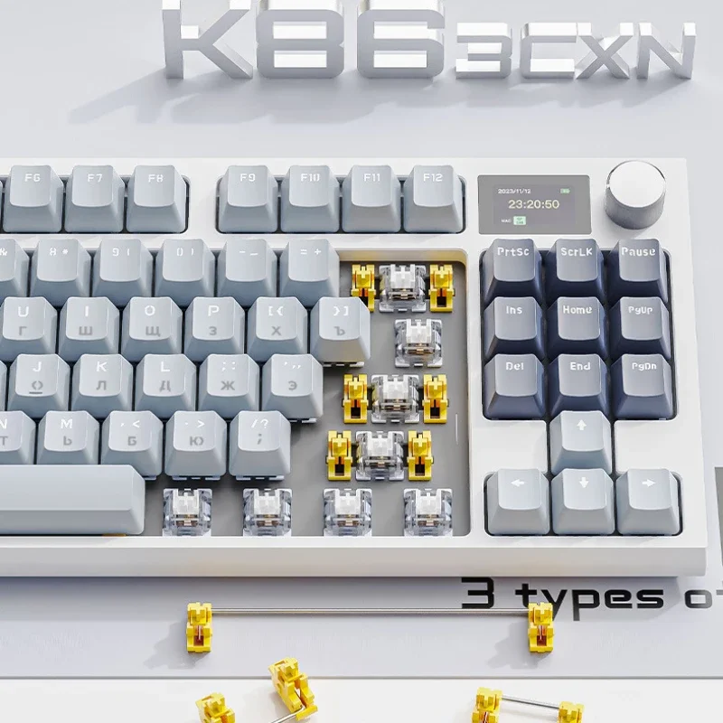 Imagem -03 - Ataque Tubarão-teclado Mecânico sem Fio para Jogos K86 75 Estrutura de Junta Layout Rgb Hot Swap Tri-mode Hangul Russo