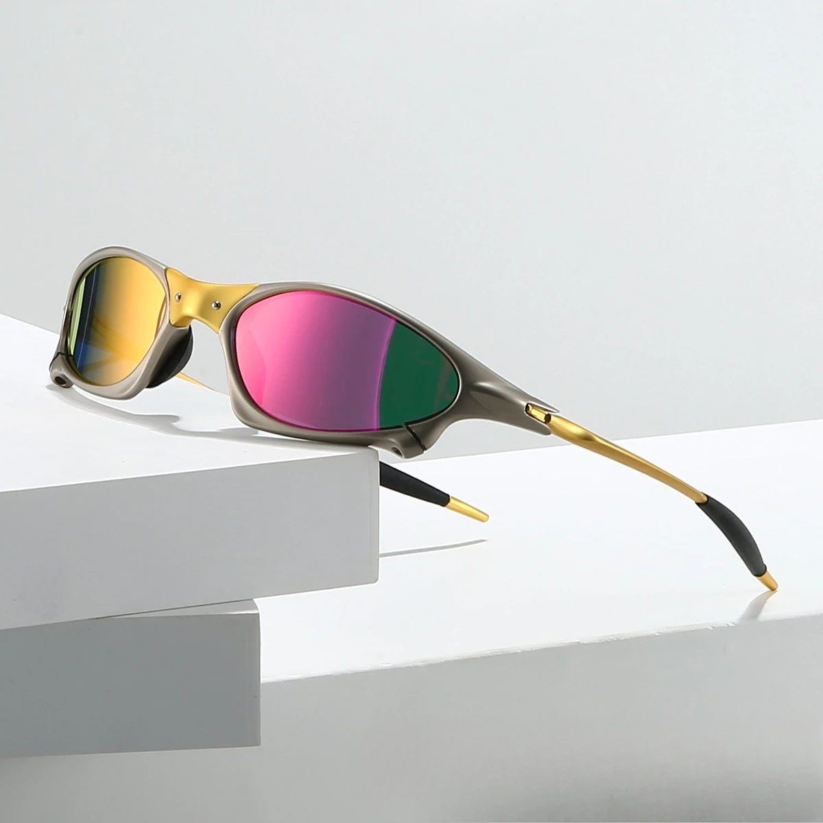 

Футуристические металлические поляризованные солнцезащитные очки с овальной оправой и золотым мостиком, спортивные велосипедные очки, унисекс, для Instagram