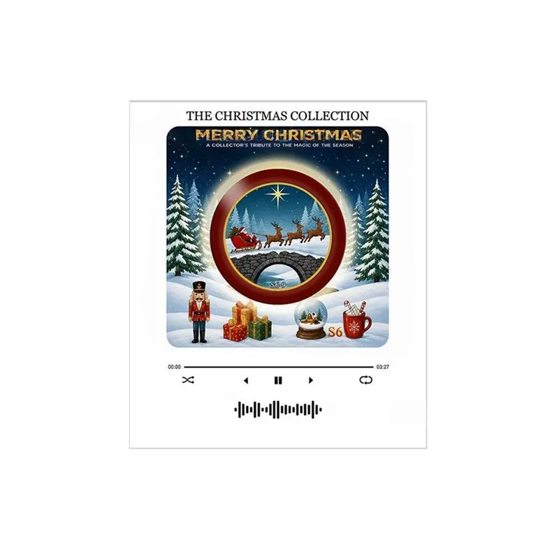 WCS-Xmas Night Light Touch-Play Magnetic Music Fridge Magnet Christmas Vinyl Record Player Fridge Magnet Built-In LED