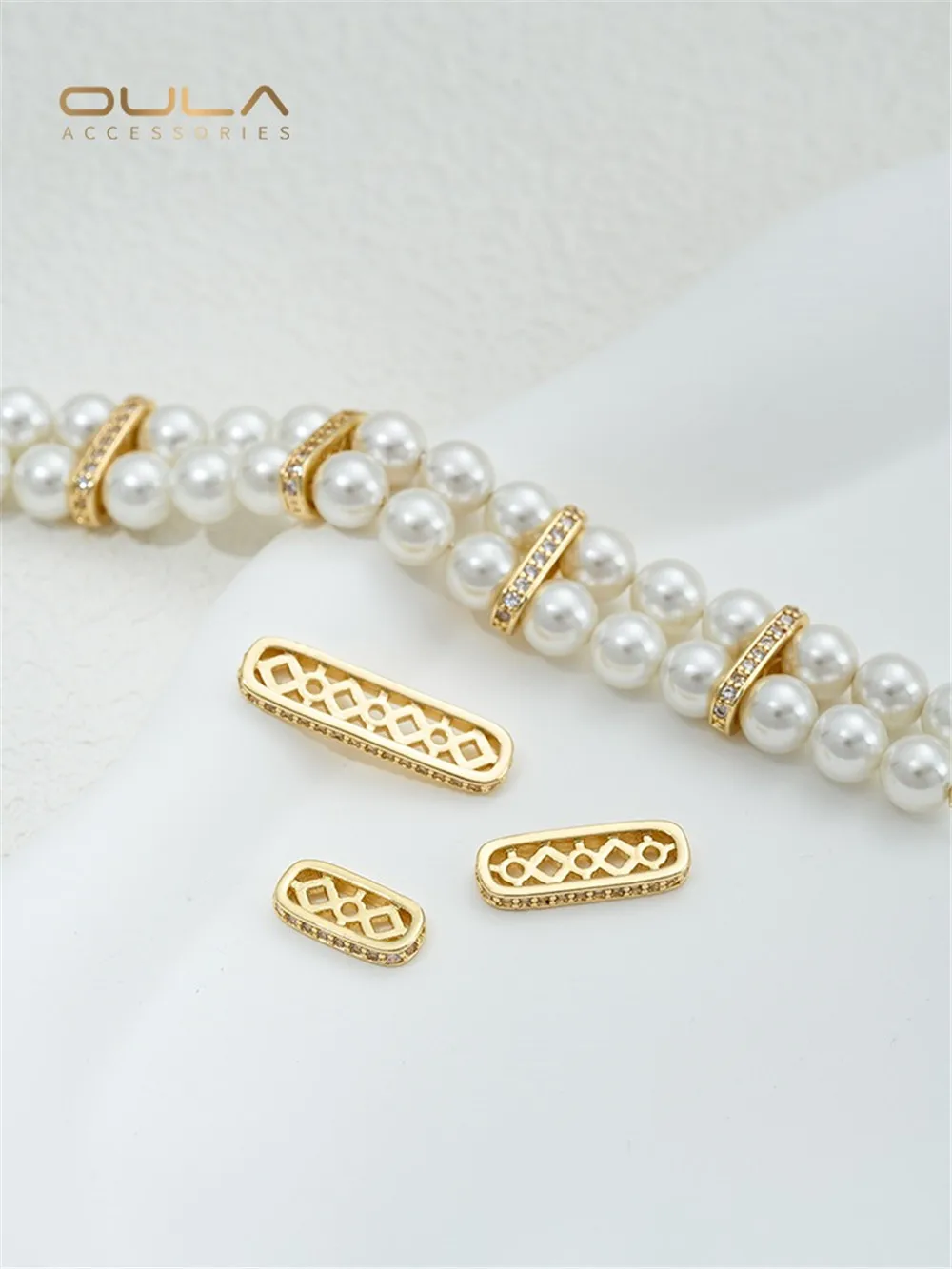 

1PCS 14K Gold-plated Porous Double-row Spacer Bead Oval Zircon Diy Handcrafted Beaded Pearl Bracelet Spacer Accessory